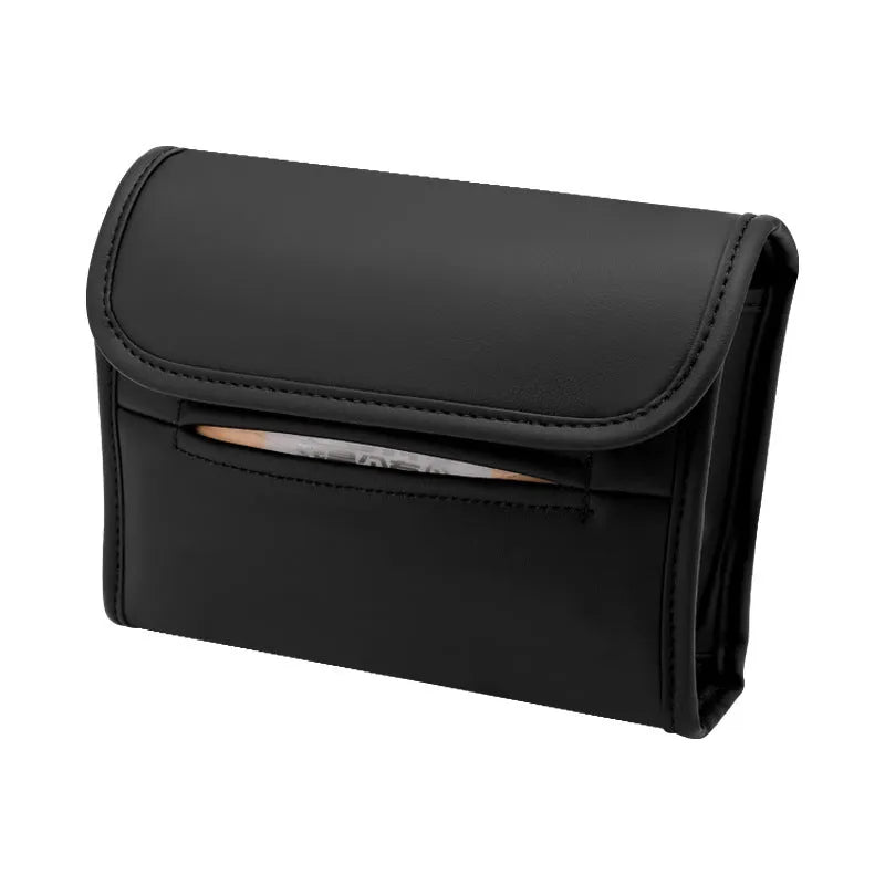 Leather car tissue box holder with elastic band for seat back installation in vehicle