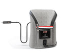 Grey Oxford cloth portable car USB baby bottle warmer showing dual-bottle capacity and electronic temperature display