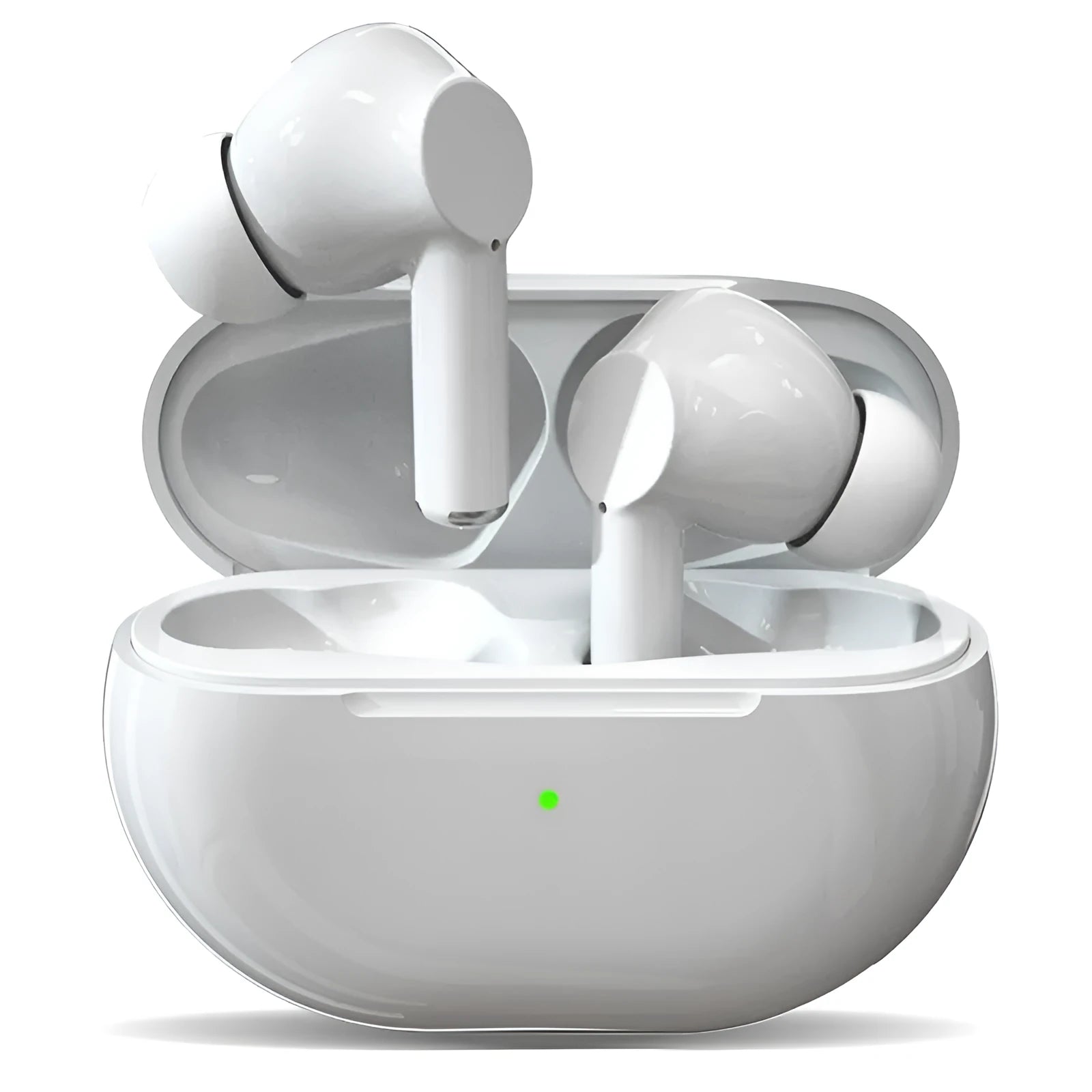 Black and white Pro4 Bluetooth wireless earbuds with a compact charging case.