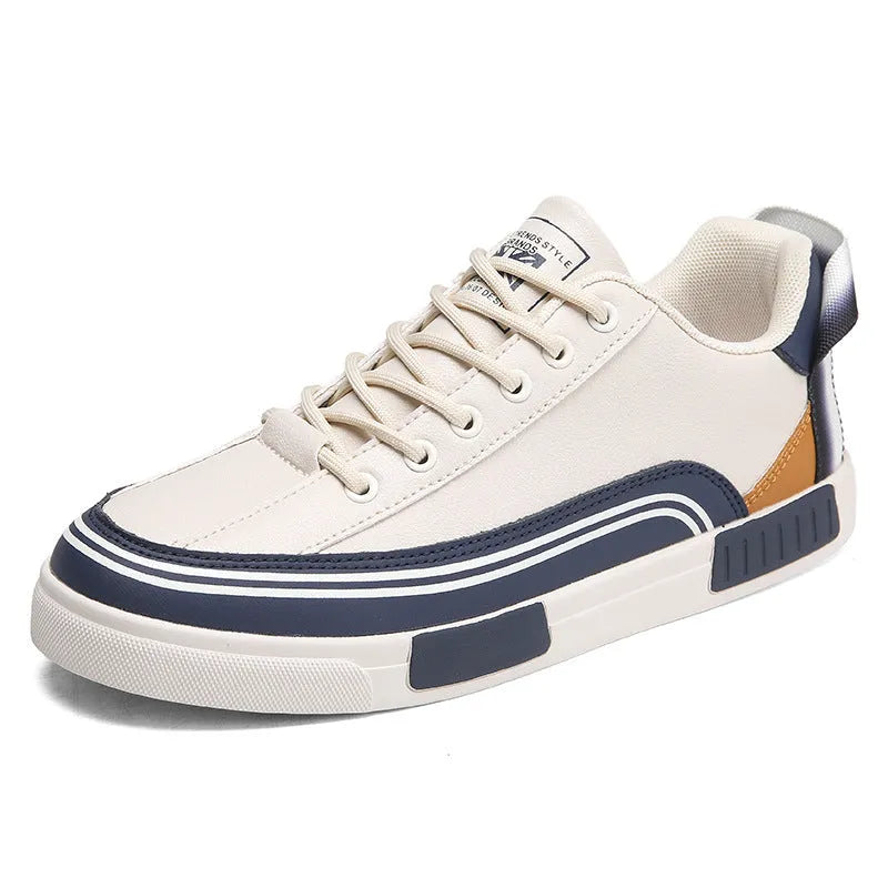Men's white and green canvas casual shoes with mesh ventilation panels and flat heel