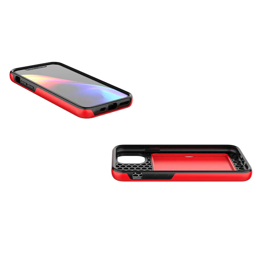 Simple solid-colour TPU and PC phone case for iPhone 11, shown in black, red, pink, dark blue, blue and purple.