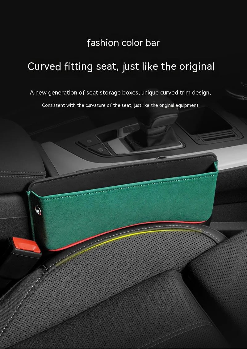 Leather car seat storage box in beige colour with waterproof and pressure resistant features.