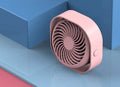 USB desk fan with alarm clock showing 360-degree rotation, in blue colour.