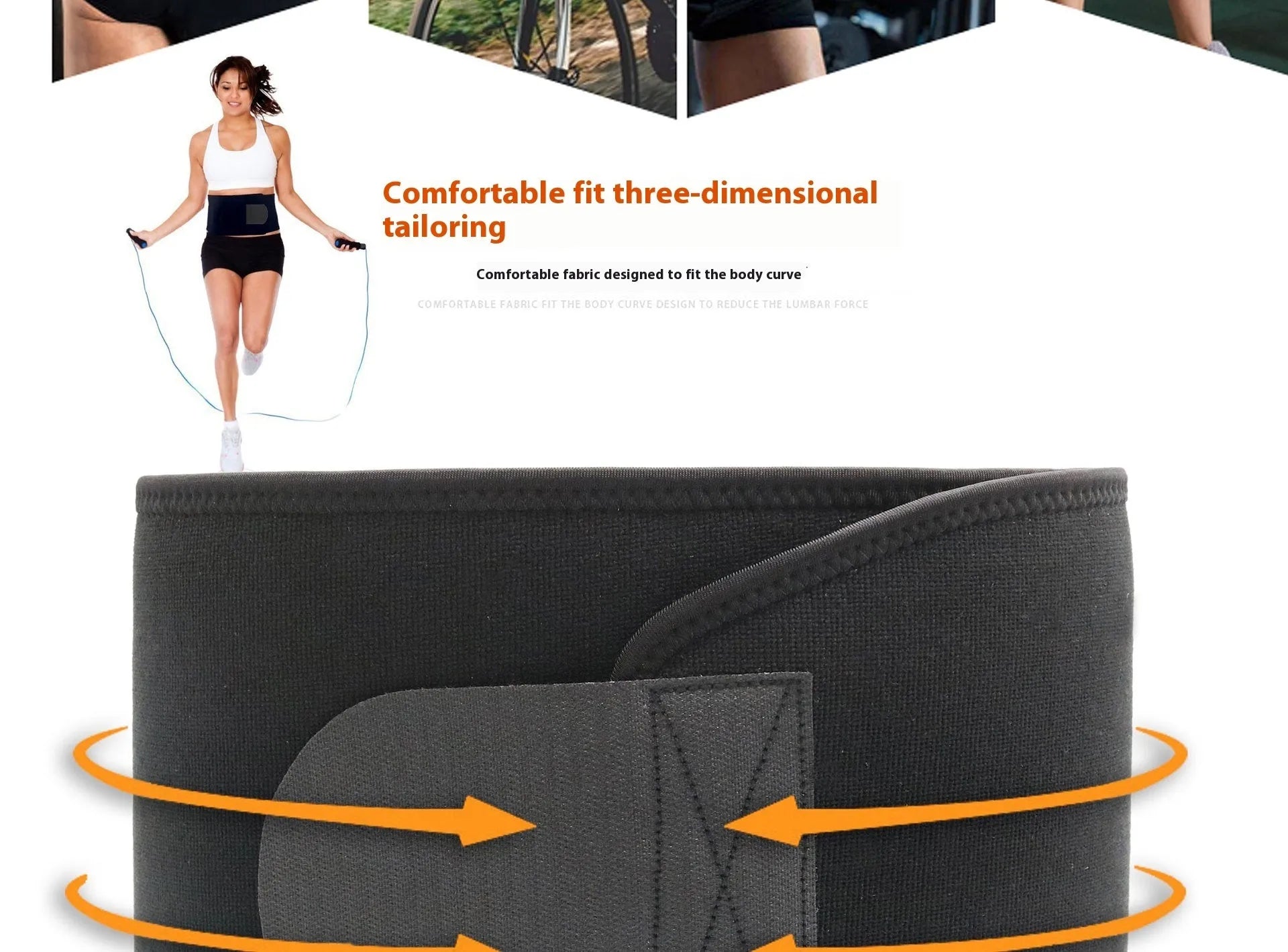Neoprene lumbar support belt for running and fitness sports in black colour