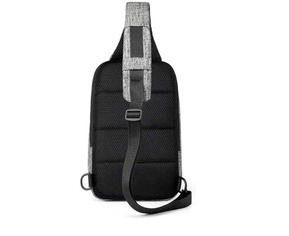 Small dark blue Oxford cloth waterproof chest bag with zip opening and single strap