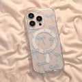 Bow print acrylic mobile phone case with magnetic suction, blue paste bowknot, compatible with iPhone
