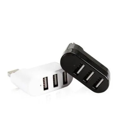 Black and white USB 2.0 hub splitter showing four USB ports for expanding computer connectivity.