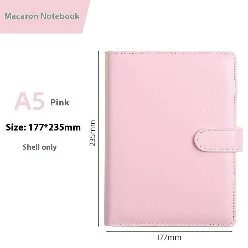 A5 PU leather loose-leaf binder zipper bag notebook shell in solid colour options