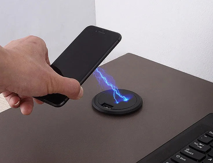 Round embedded wireless charging module for desk or bed head installation