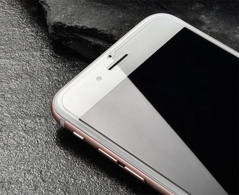 Tempered glass screen protector with 9H hardness for iPhone on a clean surface