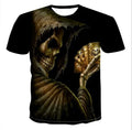 Men's cotton t-shirt with a 3D printed skull graphic, crew neck, available in multiple sizes.