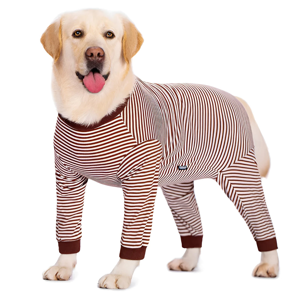 Striped polyester dog shirt for Golden Retrievers and Labradors in three colour options