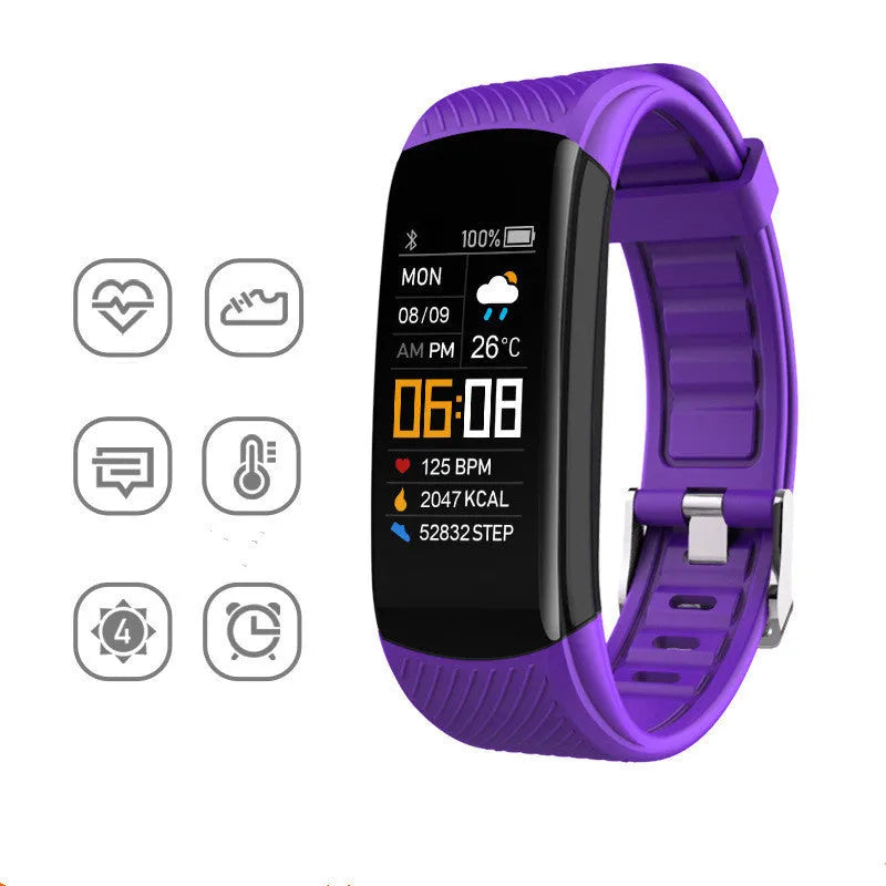 Black sports pedometer bracelet with 0.96-inch touch screen on wrist