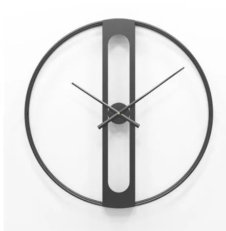 Round metal wall clock with a 50cm diameter face in a choice of black or gold colour.