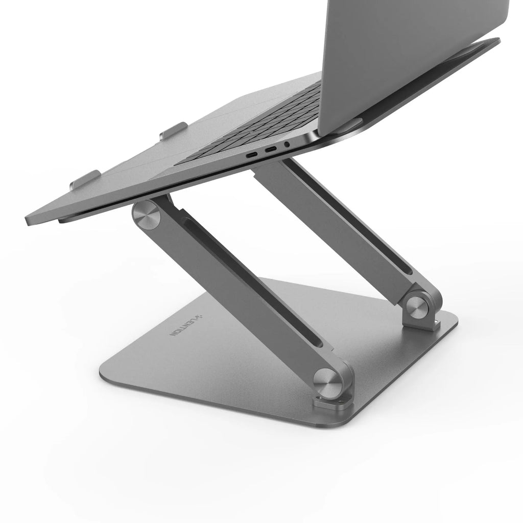 Aluminium alloy multi-angle notebook stand in space gray colour on a desk