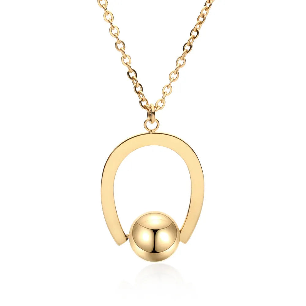 Adjustable stainless steel bead chain necklace with geometric pendant in gold electroplated finish