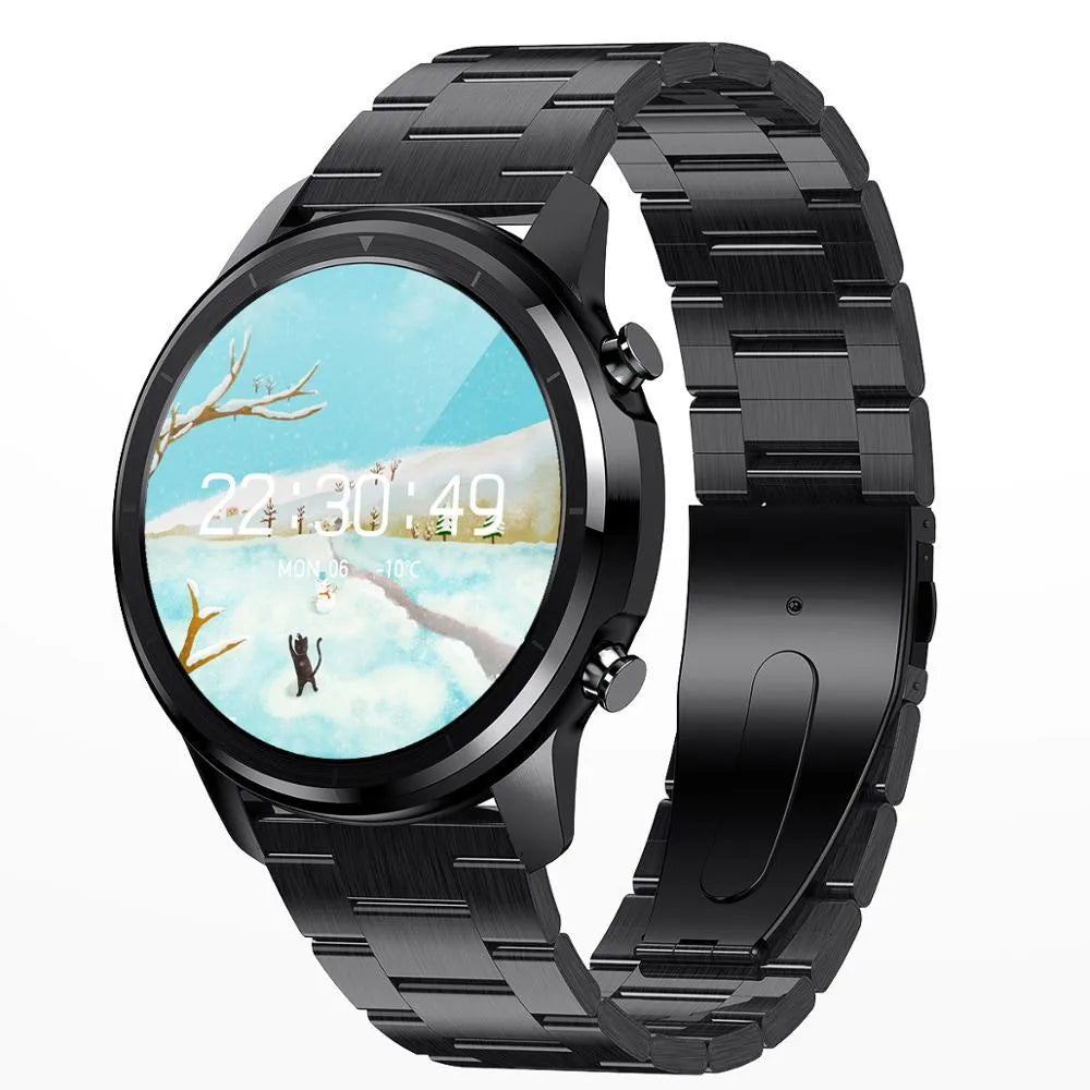 LEMFO LF26 smart bracelet in brown and black with 1.3-inch touchscreen displayed.