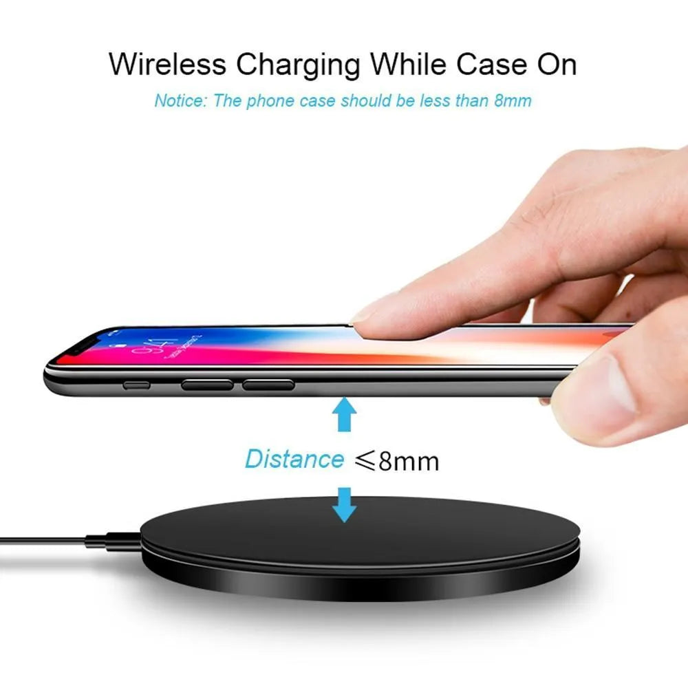 Black ultra-thin square wireless fast charging pad with USB cable