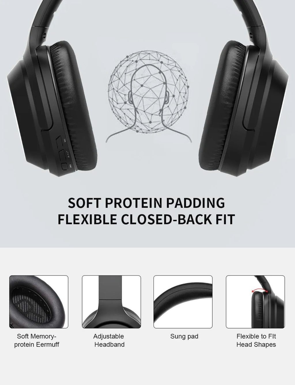 Black Gorsun E98 wireless over-ear Bluetooth headphones with adjustable headband and memory-protein ear cushions