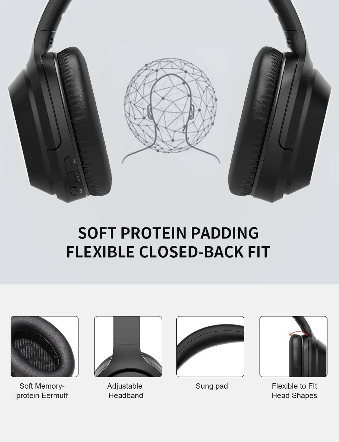 Black Gorsun E98 wireless over-ear Bluetooth headphones with adjustable headband and memory-protein ear cushions