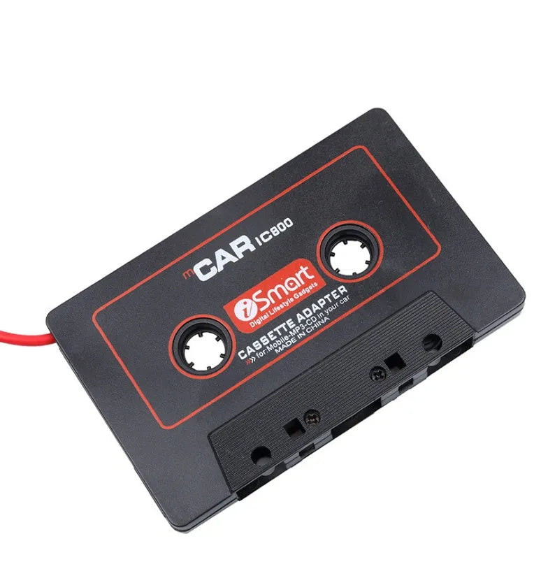 Black car cassette adapter for connecting MP3 players and mobile phones to car stereos via 3.5mm jack