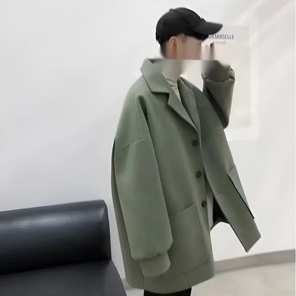 Men's loose Hong Kong style suit jacket in black plaid pattern with long sleeves