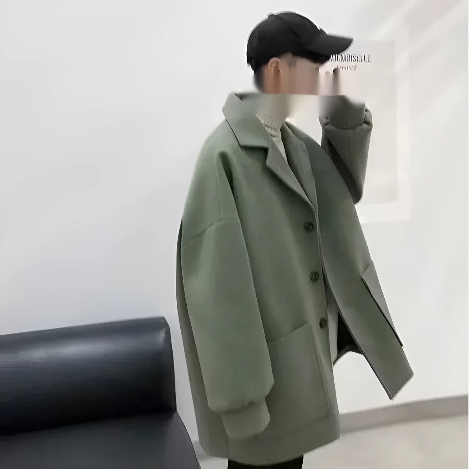 Men's loose Hong Kong style suit jacket in black plaid pattern with long sleeves