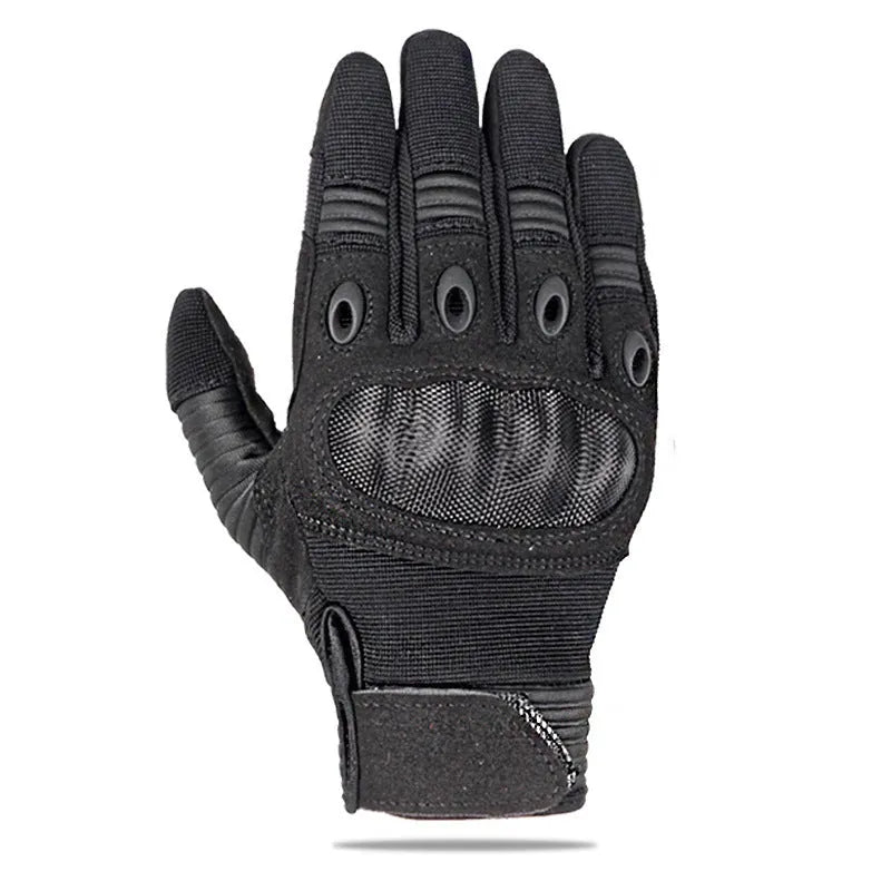 Pair of touch screen military tactical full finger motorbike gloves in knitted fabric black colour