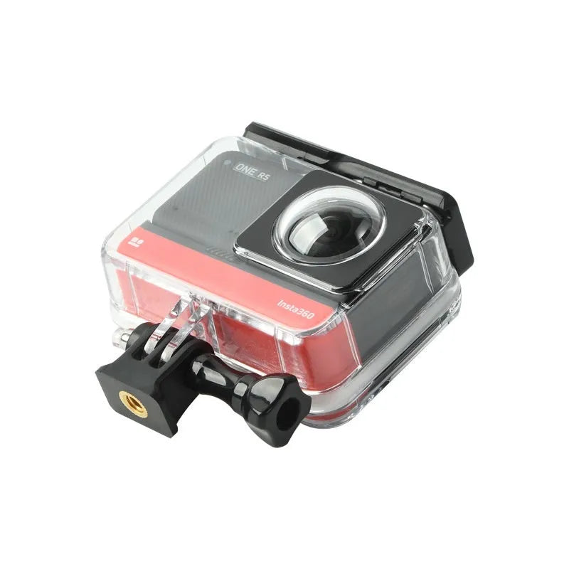 Transparent waterproof housing case for Insta360 One RS panoramic camera measuring 9x8x4.5cm