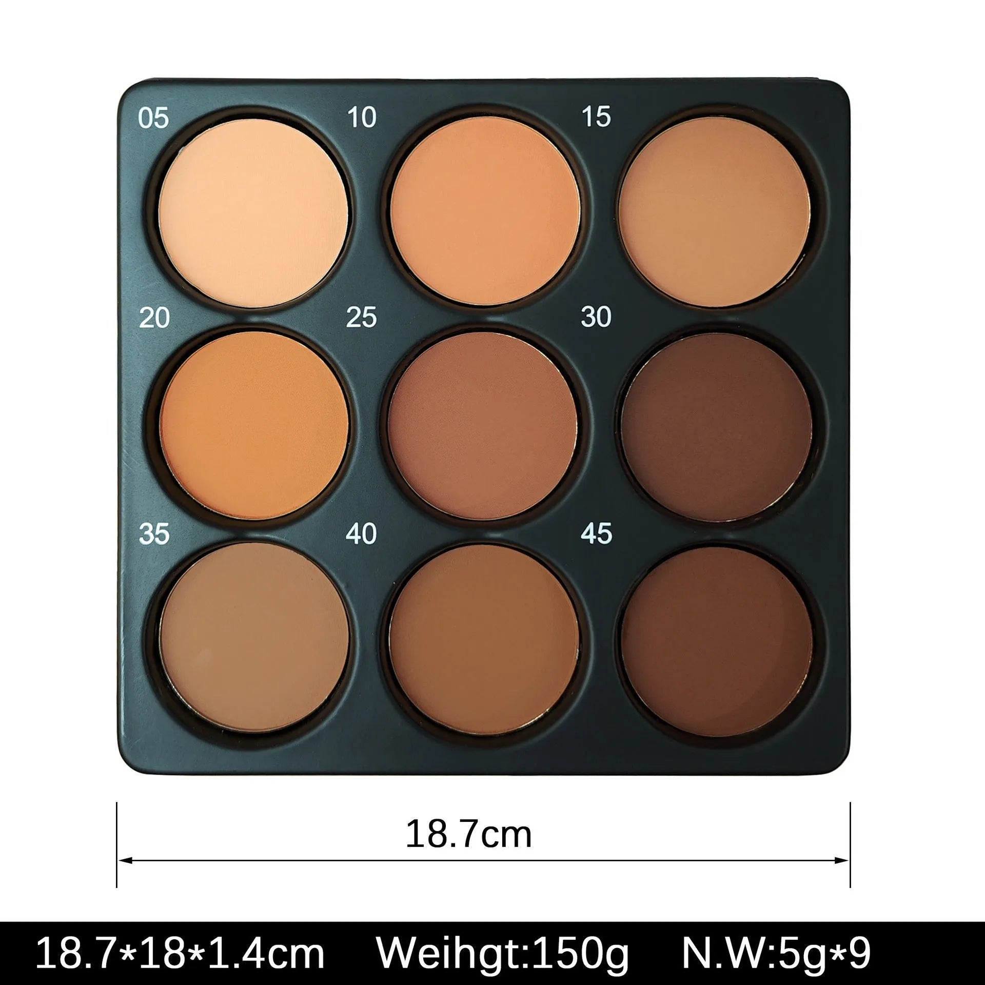 Dark matte makeup palette open showing nine waterproof eyeshadow shades.