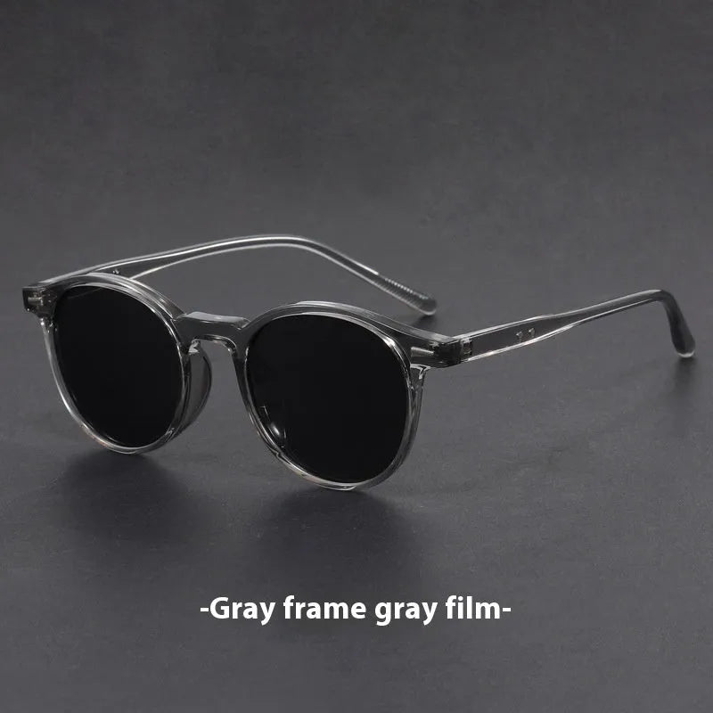 Ultra-light retro sunglasses with oval frame and polarized grey lenses