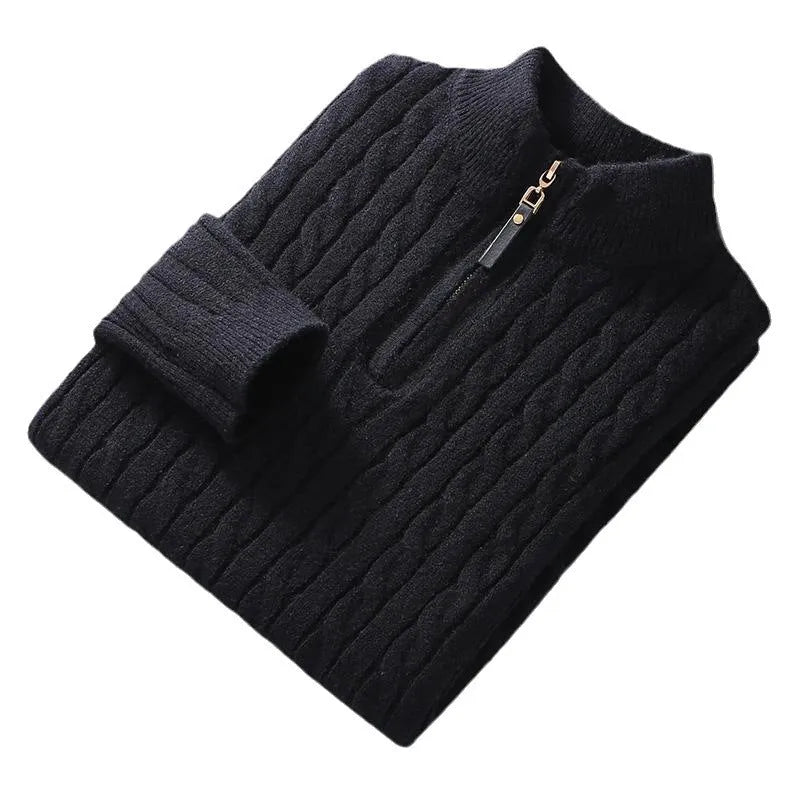 Men's half zip diamond lattice sweater pullover in milky white, slim fit, winter thickened knit