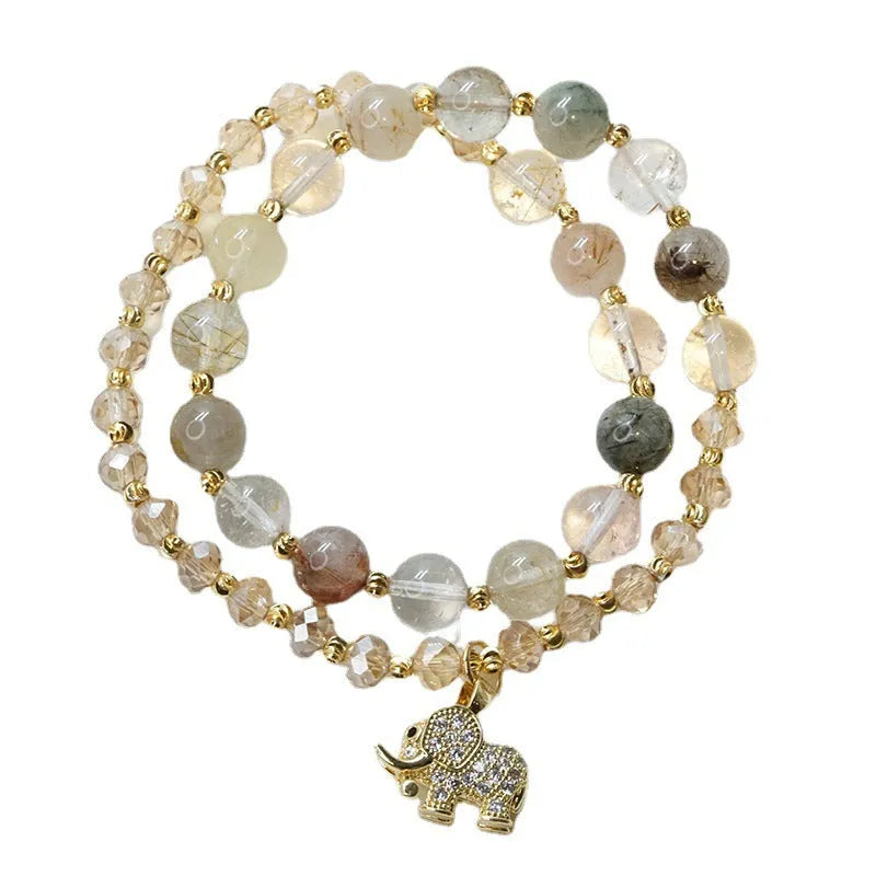 Retro women's crystal hair bracelet with 521 colour hair crystal and strawberry quartz stones