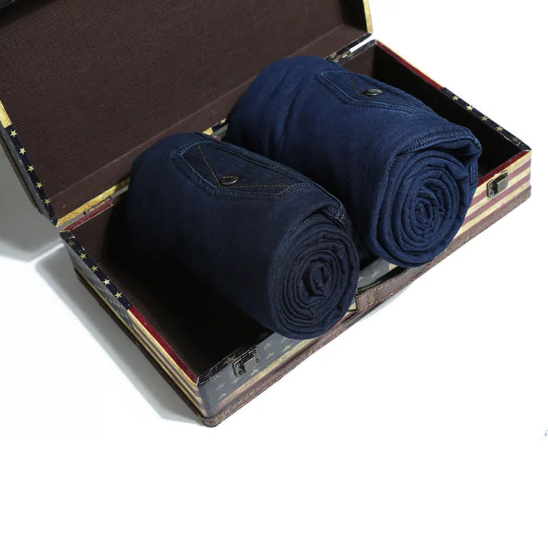 Women's velvet jeans in dark blue high-waist straight-leg cotton stretch fabric