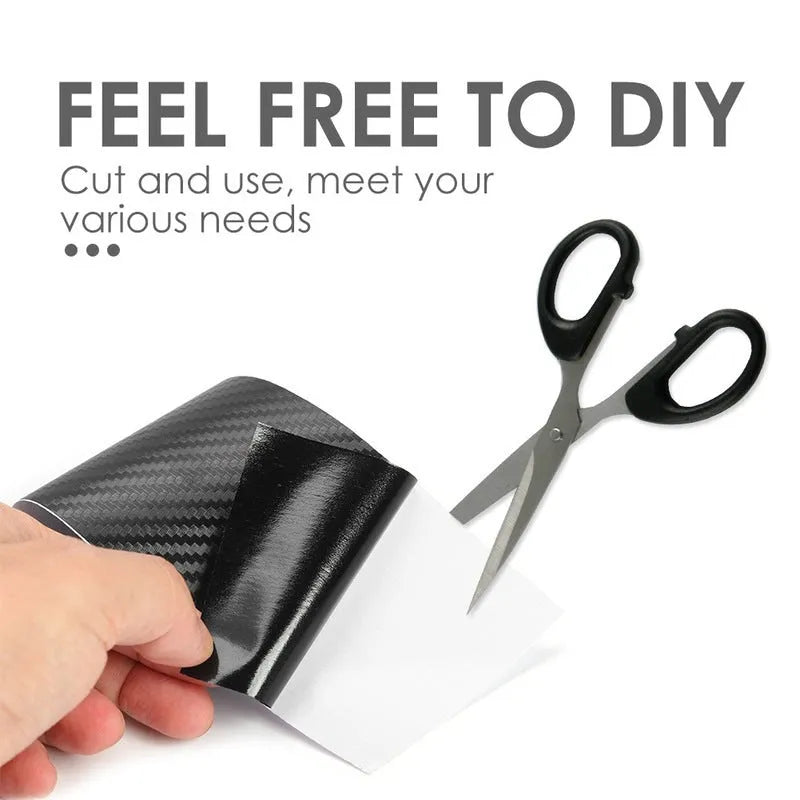 Matte carbon fibre pattern adhesive protection roll for car door sills and bumpers.