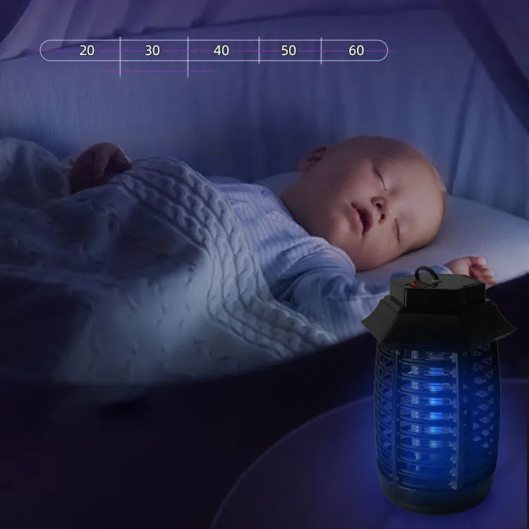 Black aromatherapy mosquito lamp with UV or LED tube options for insect control in bedrooms and offices.