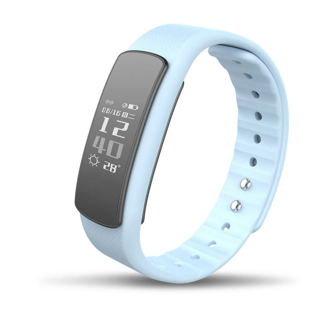 I6 smart sports bracelet with 0.96-inch screen shown on wrist in black and green colour options