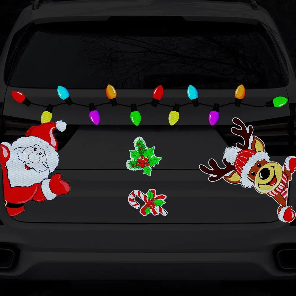 Cartoon Christmas elk reflective magnetic sticker with 6 thread design in RFM026 colours