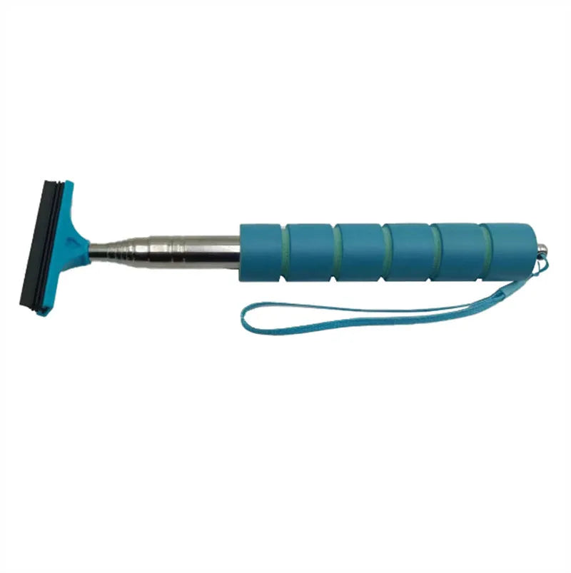 Retractable stainless steel rearview mirror wiper in black, extended to show 6.5cm rubber blade.