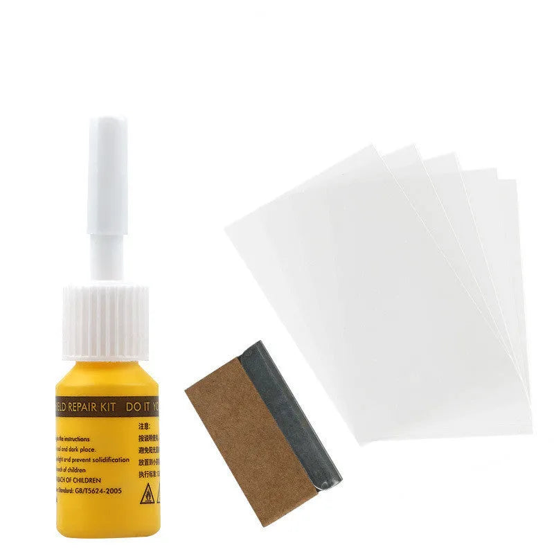 Yellow car windscreen repair kit tool set for DIY windshield chip and crack repair
