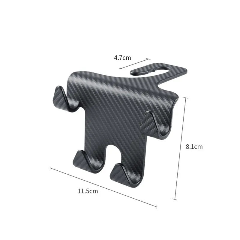 Black car multifunction hook bracket with integrated phone holder for rear seat storage organisation