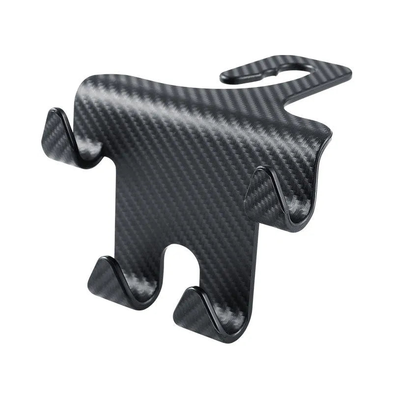 Black car multifunction hook bracket with integrated phone holder for rear seat storage organisation