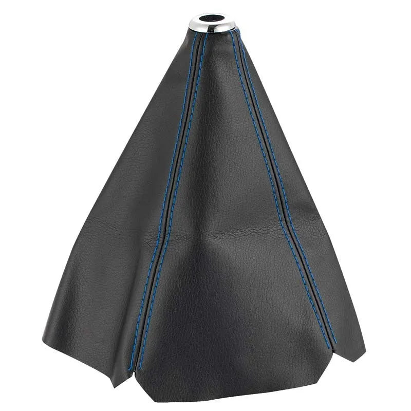 Black PU leather dirt-proof gear lever cover with coloured stitching line options displayed
