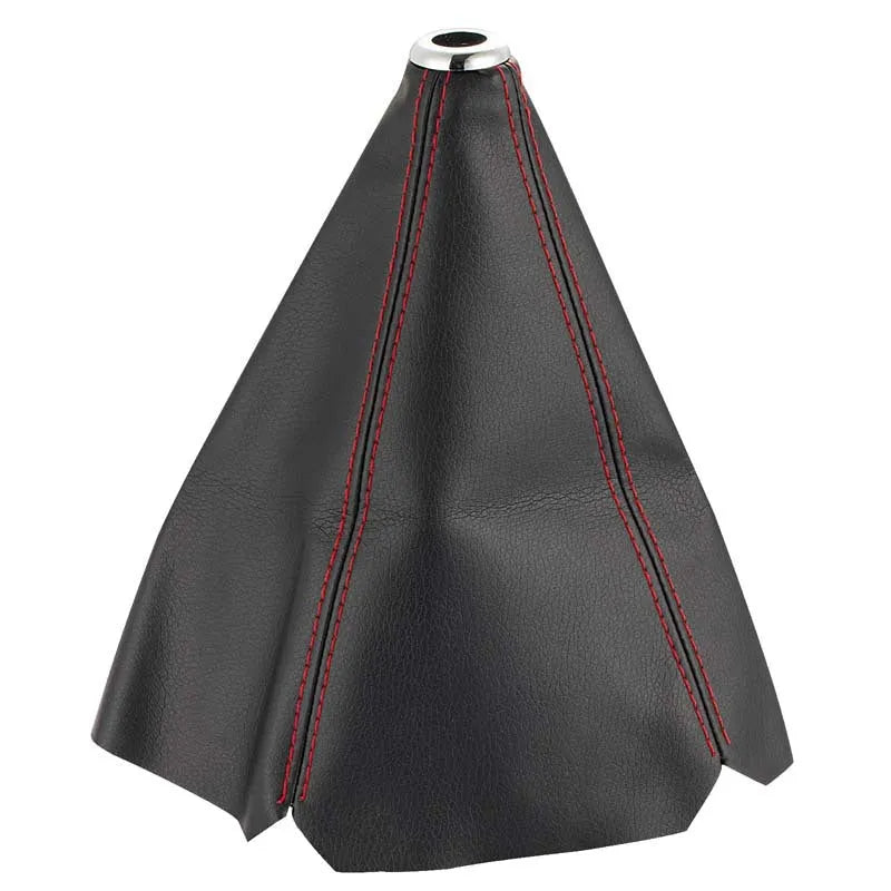Black PU leather dirt-proof gear lever cover with coloured stitching line options displayed