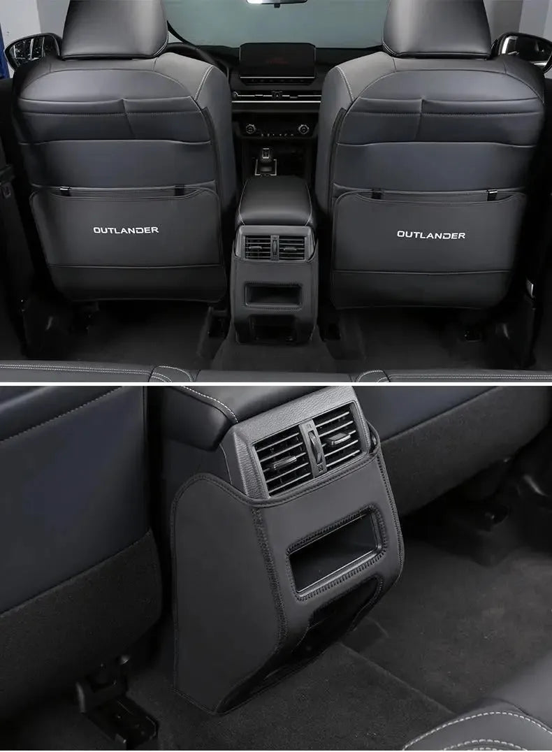Set of three leather anti-kick pads for 2023 Mitsubishi Outlander car seats.