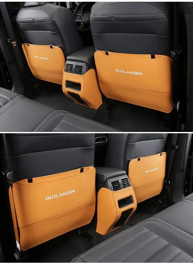 Set of three leather anti-kick pads for 2023 Mitsubishi Outlander car seats.