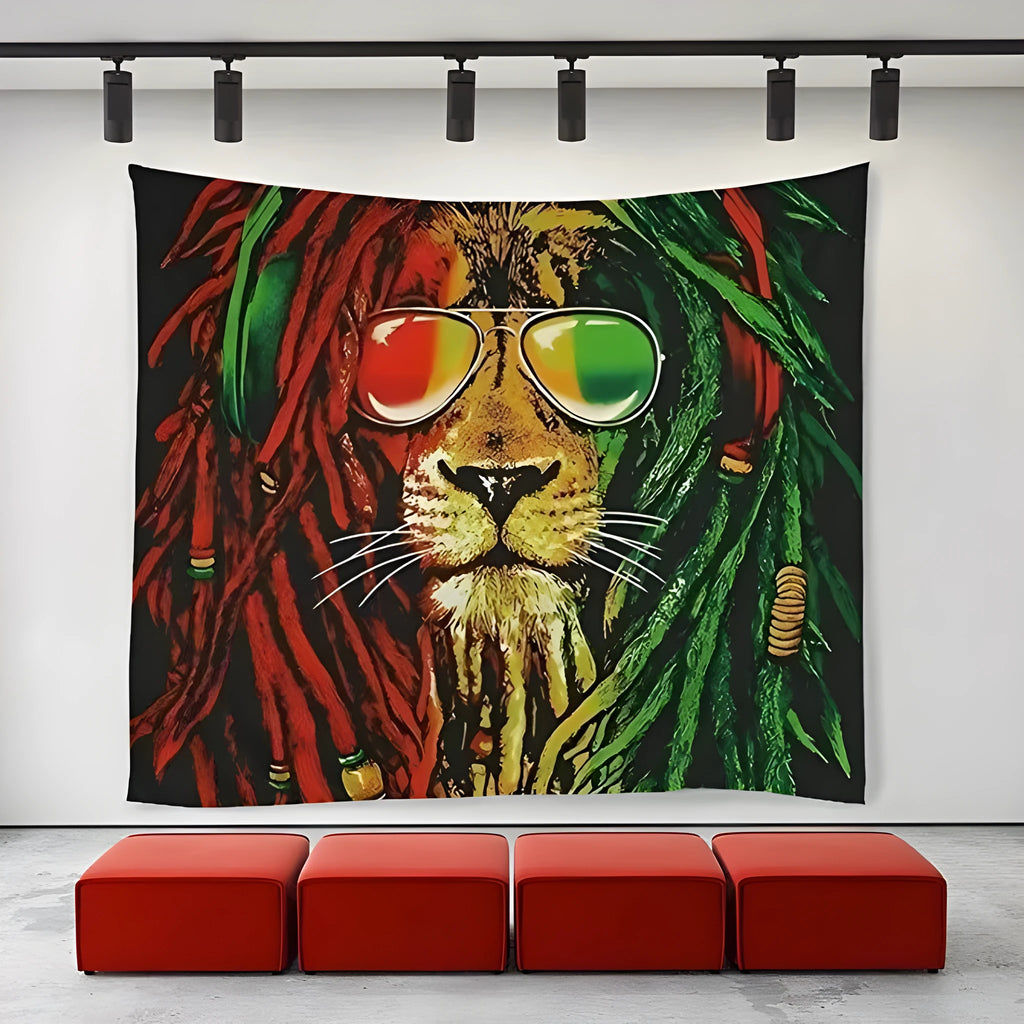 Lion tapestry wall hanging European style polyester lion king art in a living room setting