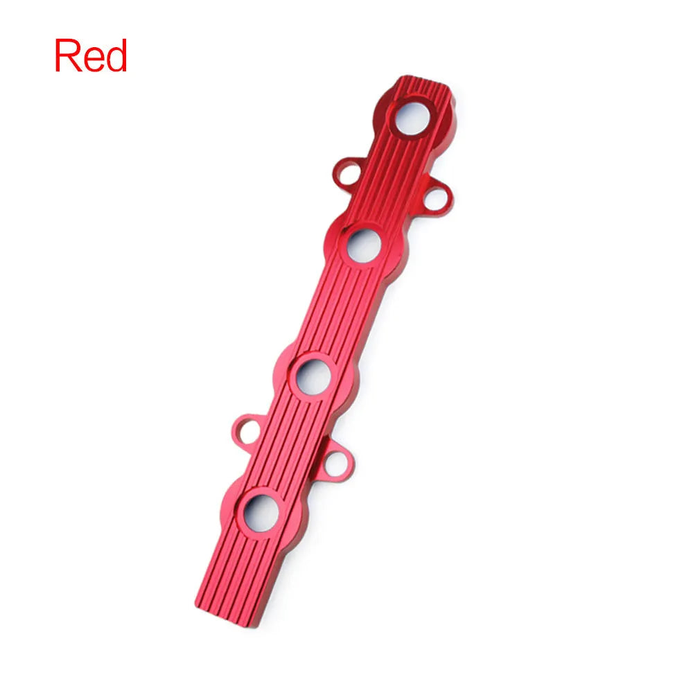 Aluminium alloy car engine hood shield shown in blue, red, and silver, with and without vent holes.