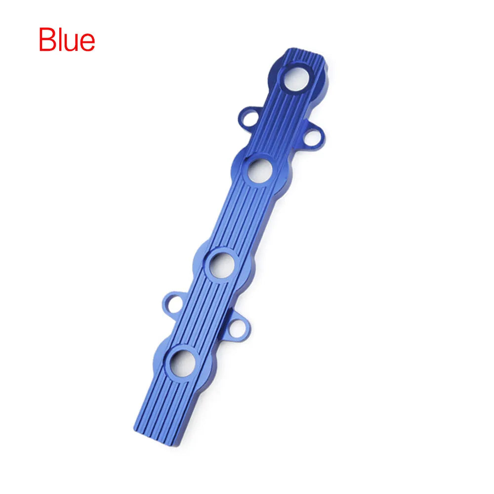 Aluminium alloy car engine hood shield shown in blue, red, and silver, with and without vent holes.