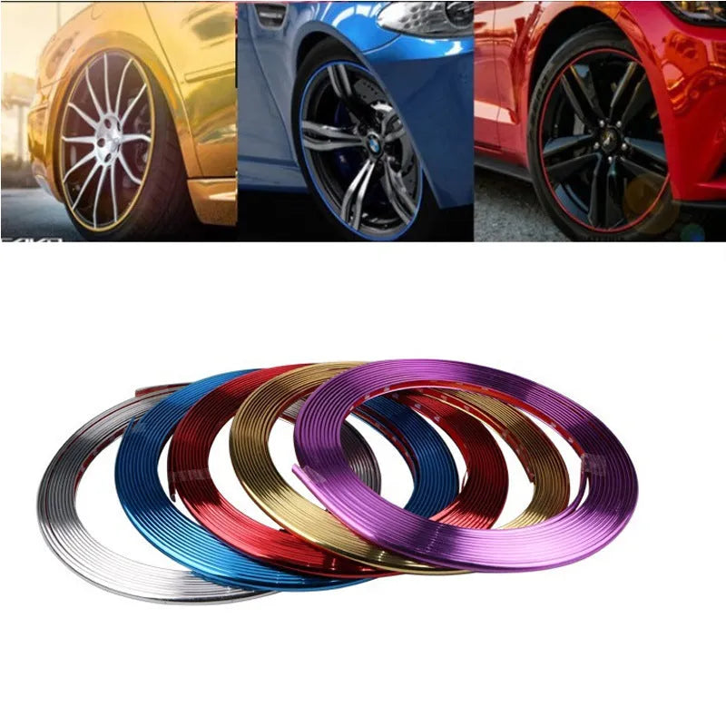 Electroplated purple PVC wheel hub trim roll measuring 8 metres for car decoration and protection